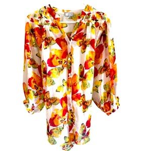 Sheer Butterfly Print Botton Front Blouse woman’s sz M